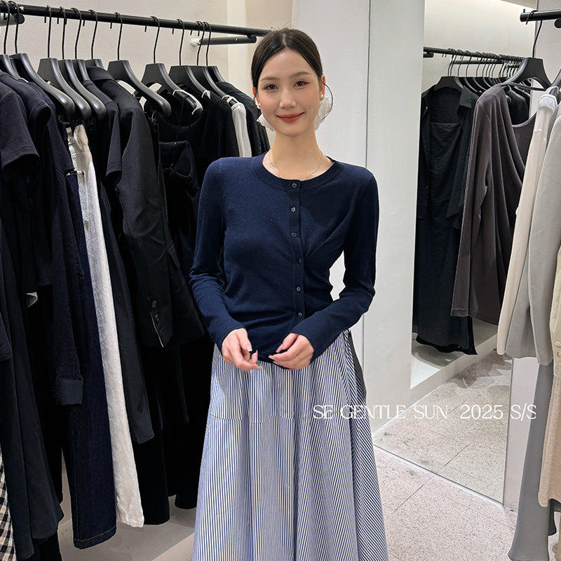 2025 spring and summer new temperament versatile wool knitted cardigan women's long-sleeved sunscreen top 25224