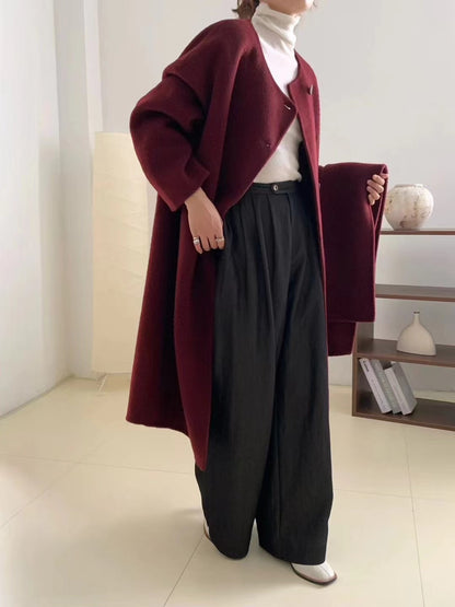 2025 Yak velvet mulberry silk wool single-row multi-button scarf, shoulder-length sleeves, double-sided woolen cashmere coat, no vest.