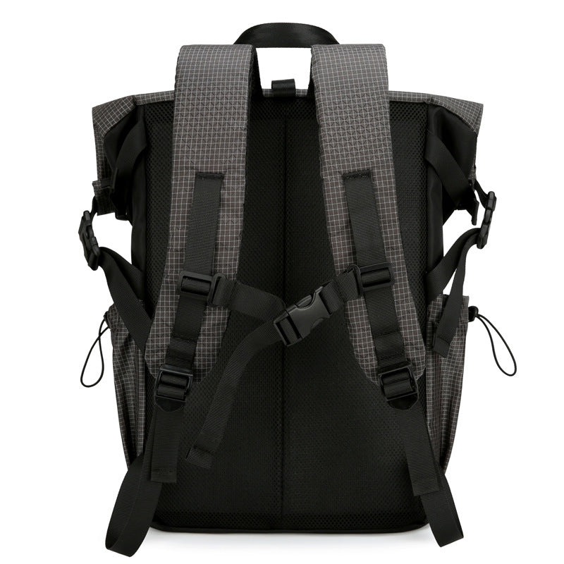 2025 New men's backpack backpack folding roll mouth trend fashion tooling function wind travel leisure backpack men