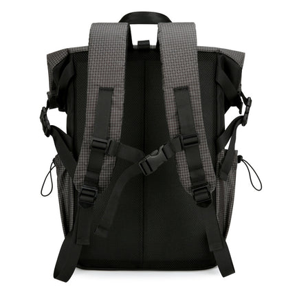 2025 New men's backpack backpack folding roll mouth trend fashion tooling function wind travel leisure backpack men