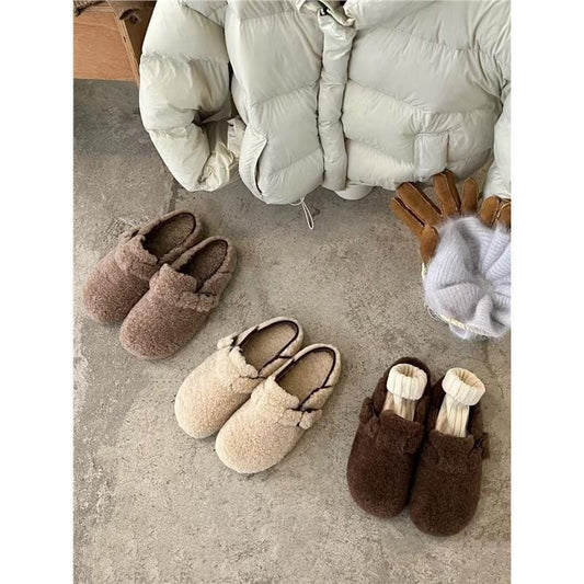 2025  Autumn and winter warm fluffy Birkenstocks bag head half slippers women wear velvet cotton slippers