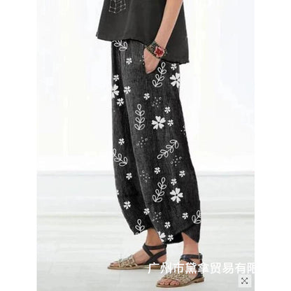 flowersverse A Large Number of in Stock   Autumn New HOTan and NEWn  plus Size Fashion Printing Loose Casual Ankle Banded Pants