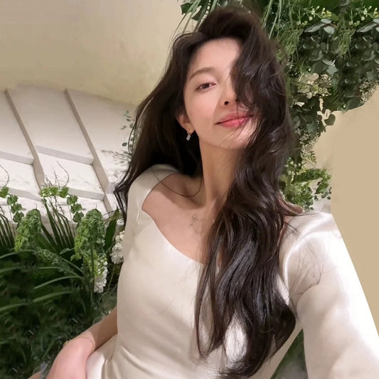 2025 satin long-sleeved light wedding dress  new bridal temperament retro welcome door dress waist fishtail dress