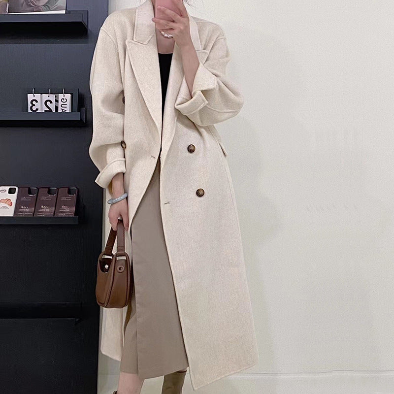 2025 popular popular long-haired suit collar double-sided cashmere coat, double-breasted classic women's coat manufacturer wholesale