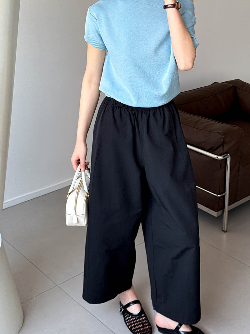 2025  Spring New Korean Version High Waist Elastic Washed Loose Casual Wide Leg Pants Pants 6027