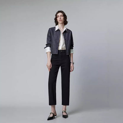 2025 popular New High-end Light Luxury Black Jeans Women's Autumn High Waist Skinny Versatile Elastic Denim Straight Pants