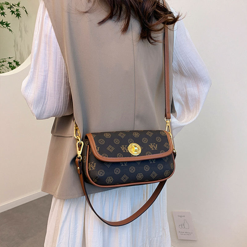 2025 Shoulder bag women's new retro printed armpit bag spring versatile contrasting color women's bag simple commuter bag messenger bag