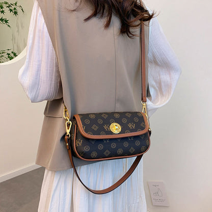 2025 Shoulder bag women's new retro printed armpit bag spring versatile contrasting color women's bag simple commuter bag messenger bag