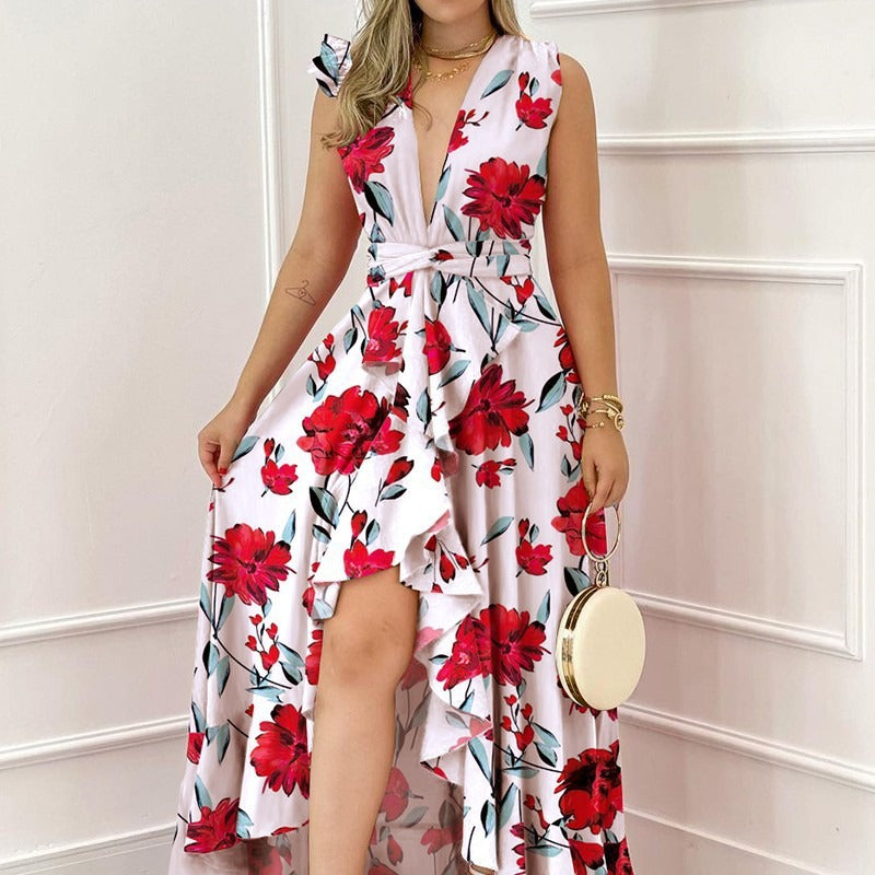 FLOWERSVERSE popular New Popular trade  wish summer temperament commuting high waist design new printed dress