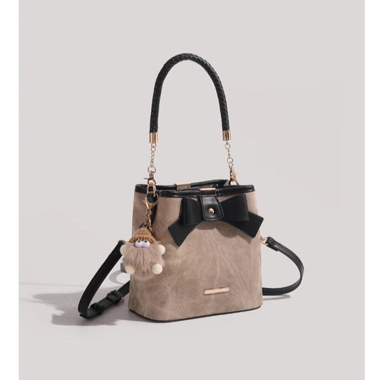 FLOWERSVERSE 2025 Autumn and winter fashion bucket bag women's niche design high-end bow handbag bag sweet small fragrant women's bag