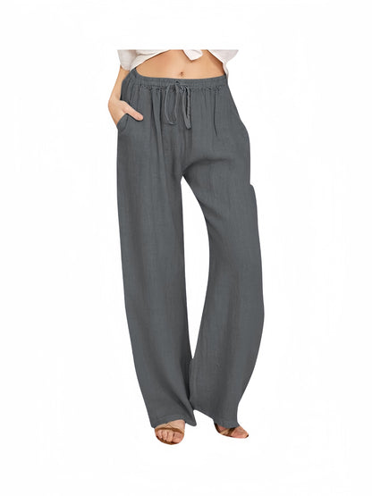 FLOWERSVERSE  Cross-Border Foreign Trade  Temu Women's Casual Trousers Summer Wide Leg Drawstring Loose Wide Leg Pants with Pockets
