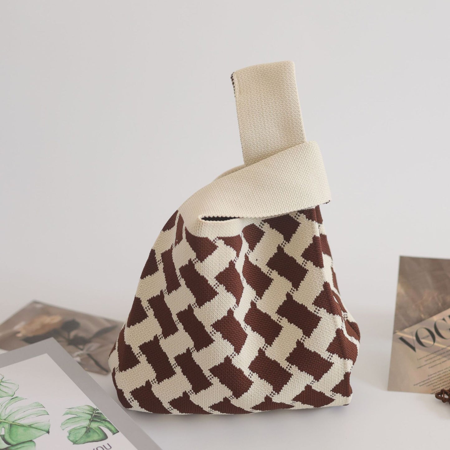 FLOWERSVERSE  INS Internet Hot New Handbag Women's Knitted Bag Japanese and Korean Style All-Match Hand Carrying Casual Tote Bag Factory Wholesale