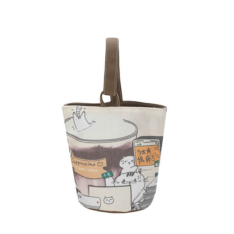 FLOWERSVERSE  New Cartoon Canvas Bag Bucket Bag Printed Cute Small Handbag Contrast Color Bento out Rabbit Small Carrying Bag