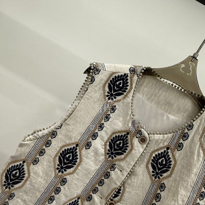 2025 spring style design sense fashion embroidery jacquard retro thin vest temperament outer woman