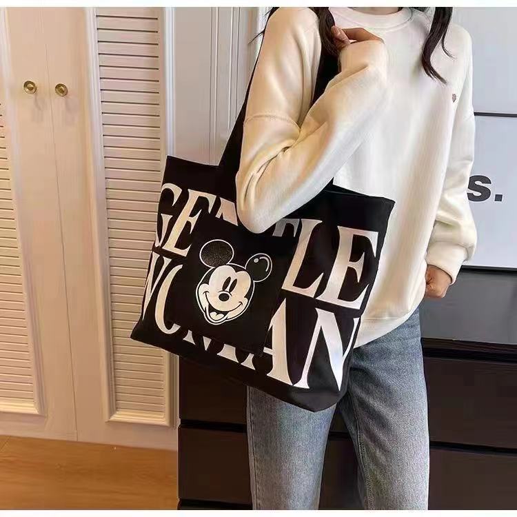 FLOWERSVERSE  Large Capacity Letters Canvas Bag Women's  New Mickey Fashion Shoulder Tote Bag Portable Shopping Bag for Going out