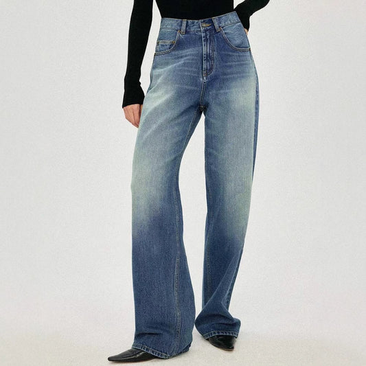 Siyuan, open J, the same V-shaped n high street jeans, casual high-waisted loose denim wide-leg pants, women's 8940