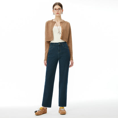 2025 popular autumn and winter new four-sided elastic denim nine-point pants women's high-waisted denim baguette pants high-slim jeans women