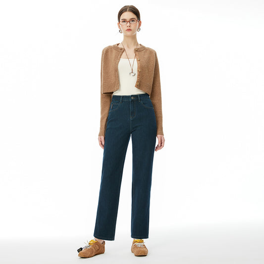 2025 popular autumn and winter new four-sided elastic denim nine-point pants women's high-waisted denim baguette pants high-slim jeans women