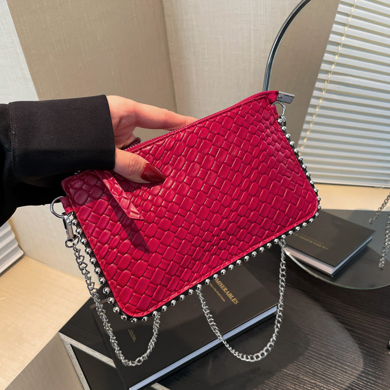 FLOWERSVERSE 2025 Cross-border new chain envelope bag, high-end niche design bead chain matte leopard print bag, messenger women's bag.