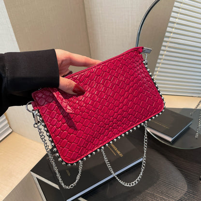 FLOWERSVERSE 2025 Cross-border new chain envelope bag, high-end niche design bead chain matte leopard print bag, messenger women's bag.