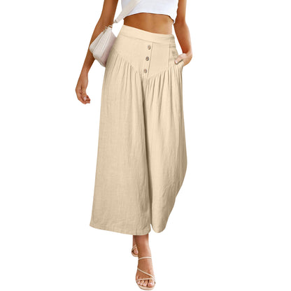 FLOWERSVERSE  Popular European and American Foreign Trade Lazy Relaxed Feeling  Independent Station Casual Wide Leg High Waist Women's Cropped Pants