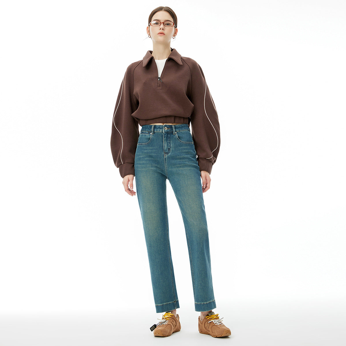 2025 popular autumn and winter new models, four-sided elastic high-waisted nine-point pants, women's clothing slim-fit baguette versatile Lycra high-end jeans