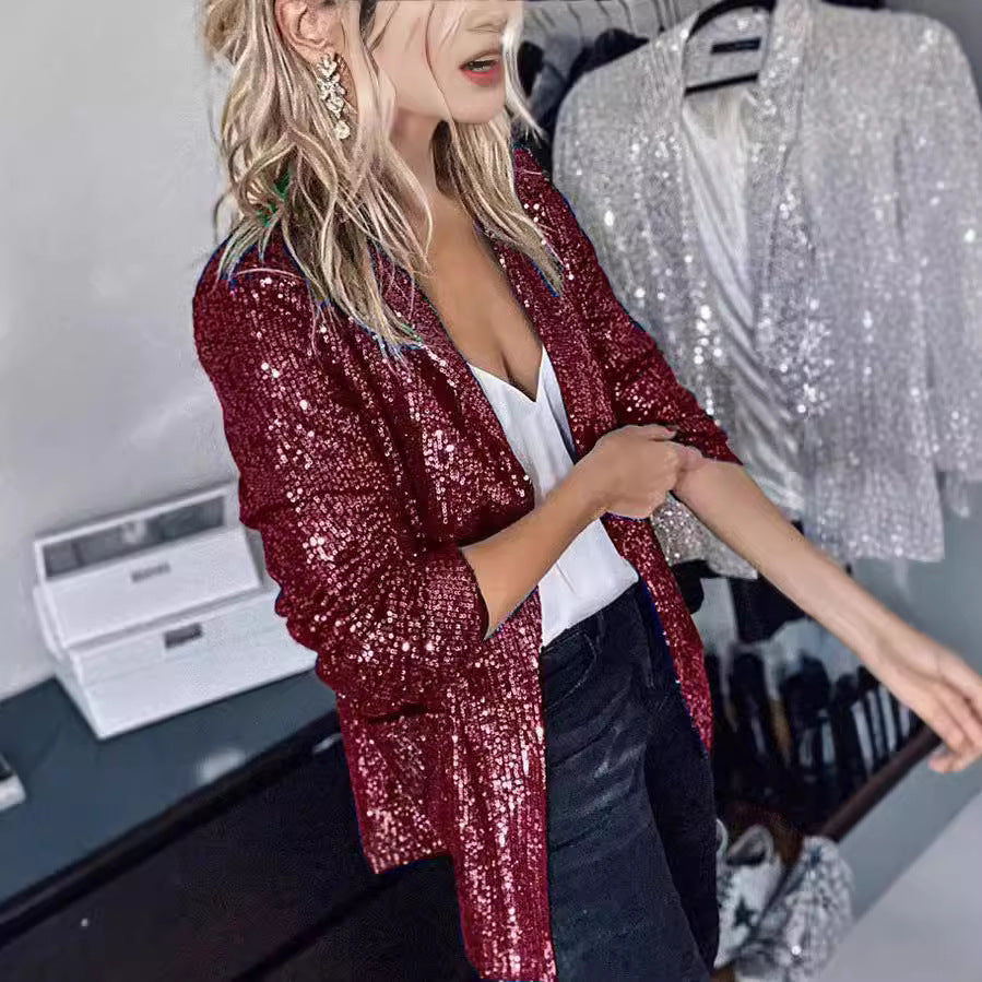 FLOWERSVERSE 2025 2025  new models,  wish women's sequined long-sleeved autumn and winter temperament small blazer