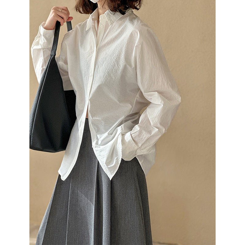 2025  Spring New Shirt Women's Waist Lapel Long Sleeve Design Commuter Style Shirt 5002