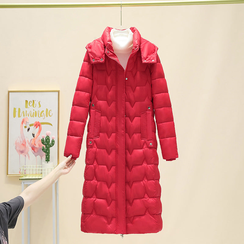 European and American foreign trade wave sewn hooded cotton-padded clothes for women's winter extended over-knee cotton clothes thickened cold-proof jacket
