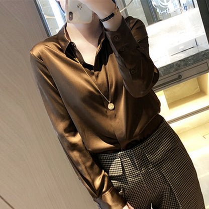 2025 Chocolate silk shirt heavy 23 mmi  summer Hangzhou four-season green women's shirt long-sleeved top