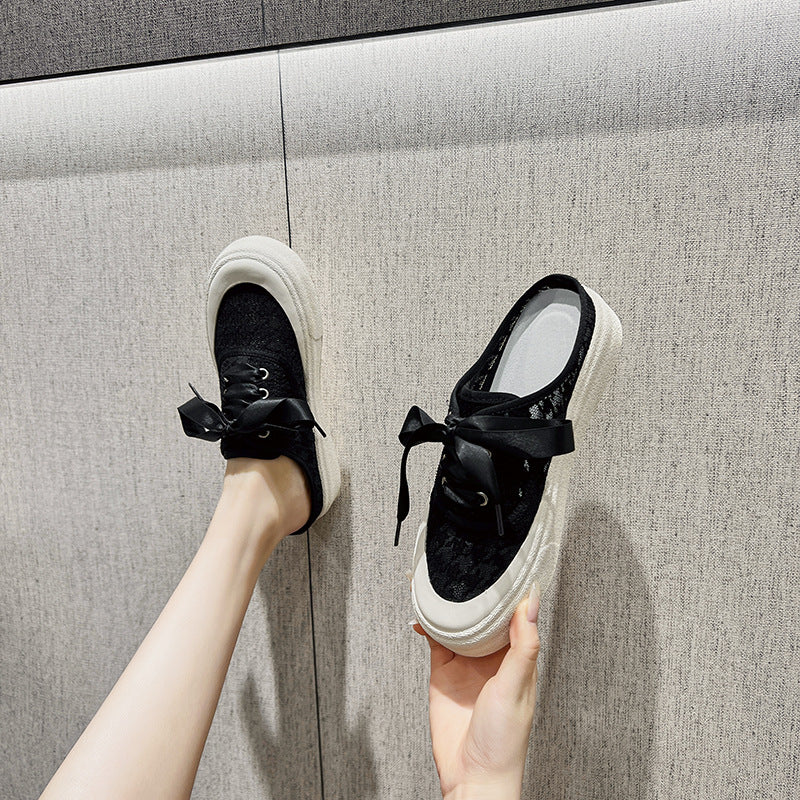 2025 Baotou half slippers women's shoes summer wear  new small white single shoes Internet celebrity flat sandals summer lazy shoes