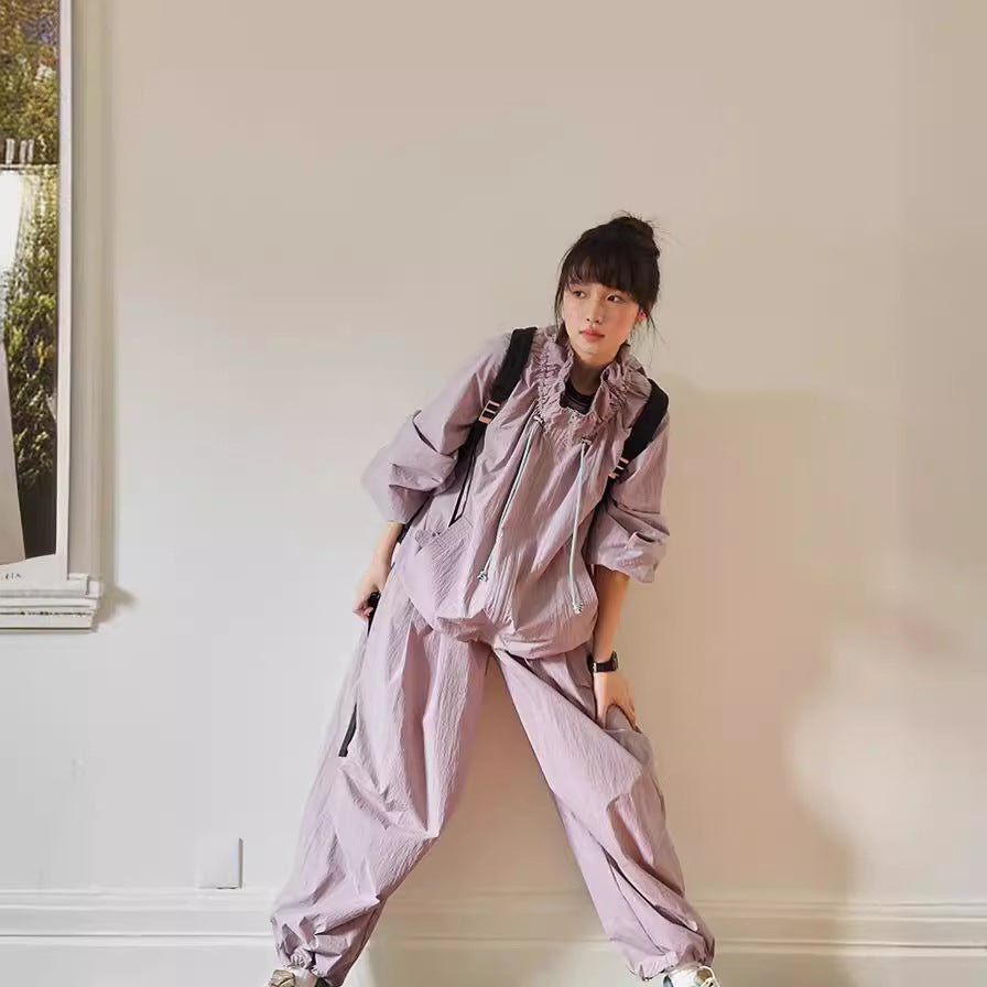 flowersverse Early Spring Mountain Outdoor Loose Casual Profile Ankle-Tied Full Elastic Overalls for Women K5112