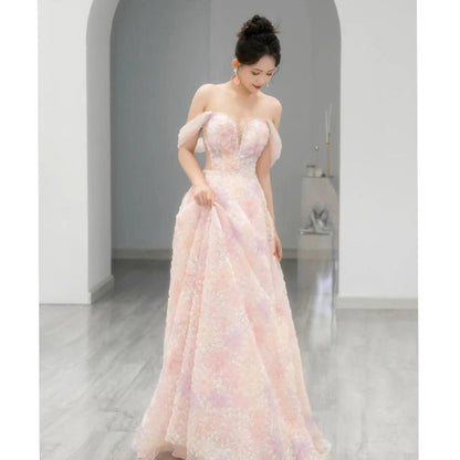 Pink toast dress bride 2025 new morning robe dress women's light luxury niche high-end host tube top evening dress