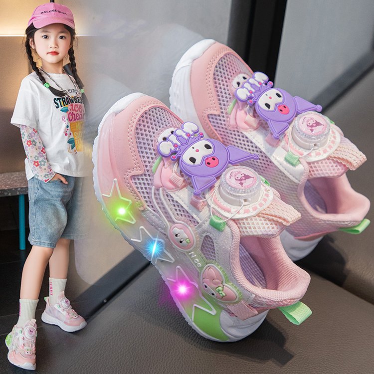 flowersverse Girls with Lights Clow M Sneaker  Spring and Summer New Luminous Cartoon Princess Shoes Light Children Buttoned Shoes