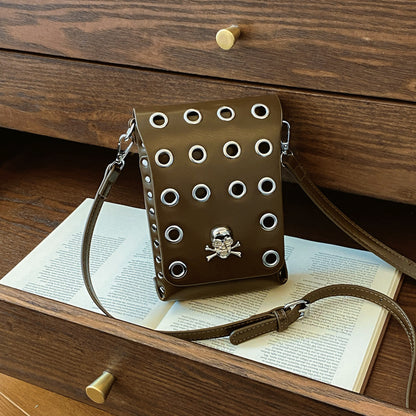 FLOWERSVERSE 2025 Crossbody bag 2025 style unisex punk rivet flip small square bag dark wind skull belt waist bag women