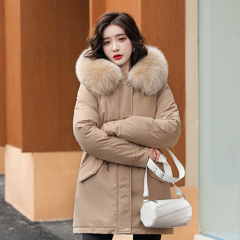 Pie Overcomes 2024 New Medium and Long Temperament Padded Jacket Padded Jacket Small Man Winter Fleece Thickened Large Size Padded Jacket Women