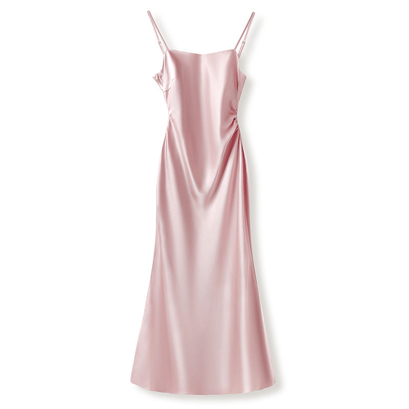 Fujia daughter  summer new celebrity high-end acetic acid dress fashion temperament suspender skirt LZ824