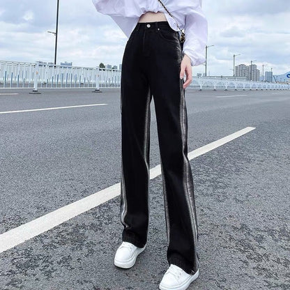 flowersverse Gradient Jeans for Women Spring and Summer New High Waist Slimming Sense of Design Loose Straight Wide Leg Mop Pants Tide