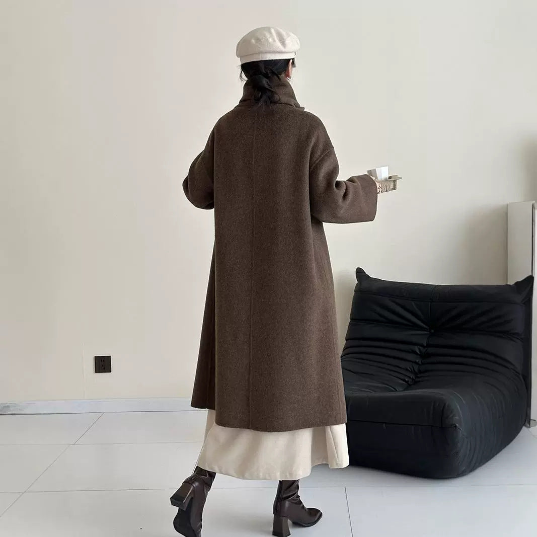 2025 Cashmere wool scarf, suit collar, single-breasted shoulder sleeves, extended double-sided woolen cashmere coat, autumn and winter.