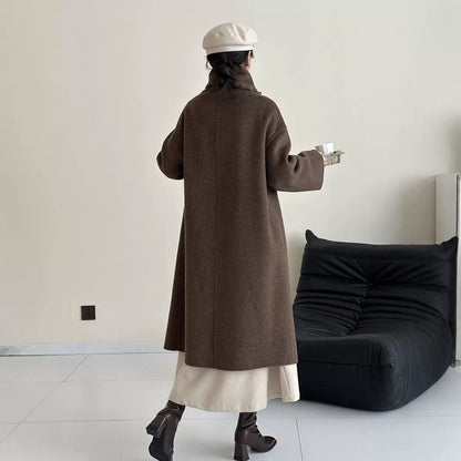 2025 Cashmere wool scarf, suit collar, single-breasted shoulder sleeves, extended double-sided woolen cashmere coat, autumn and winter.