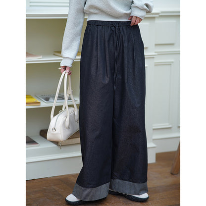2025  Spring New Korean Edition Fashion Casual Loose Edge Striped High Waist Drawstring Jeans 22177