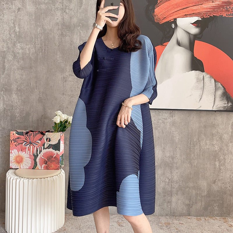 Folded large size splicing and thin Miyake dress femininity fashion spring new  loose women's skirt