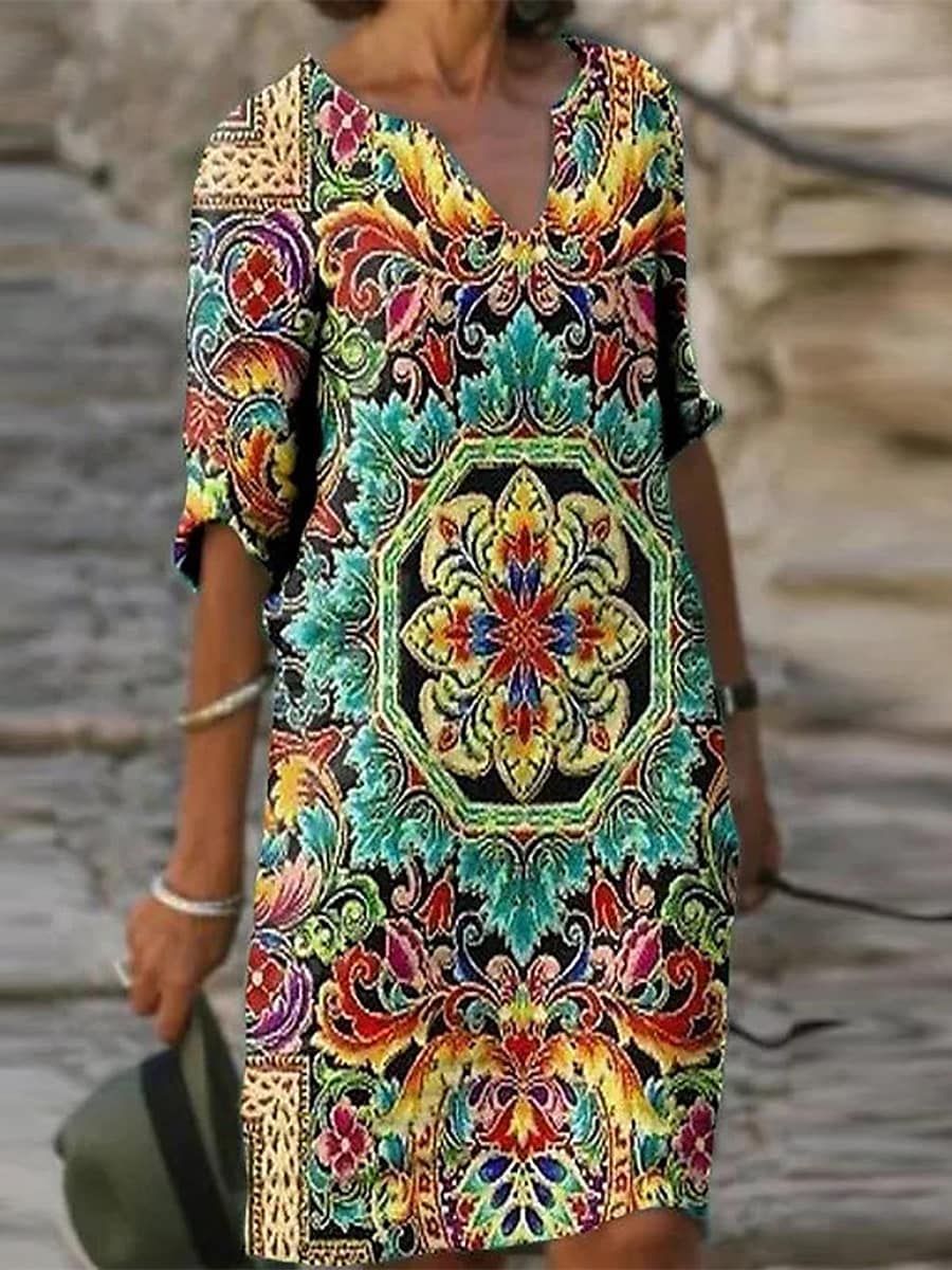 FLOWERSVERSE Chuyi popular spring 2025 0V neck sexy retro print retro dress women's casual medium and long dress