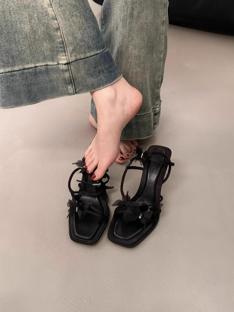 flowersverse  Summer New Fashion Butterfly Temperament Sexy Super High Heels Buckle Sandals for Women Stiletto Sandals