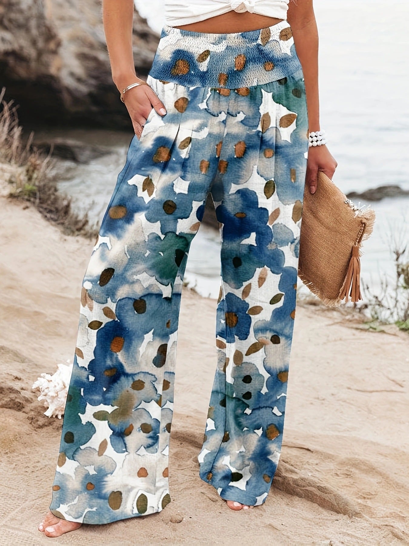 FLOWERSVERSE  European and American Spring and Summer  Cross-Border New Arrival Four Seasons Leisure Wide Leg Pants Printed Popular Loose Trousers for Women