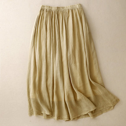 summer new literary and retro national style elastic waist cotton and linen loose and versatile yoga double-layer elegant skirt