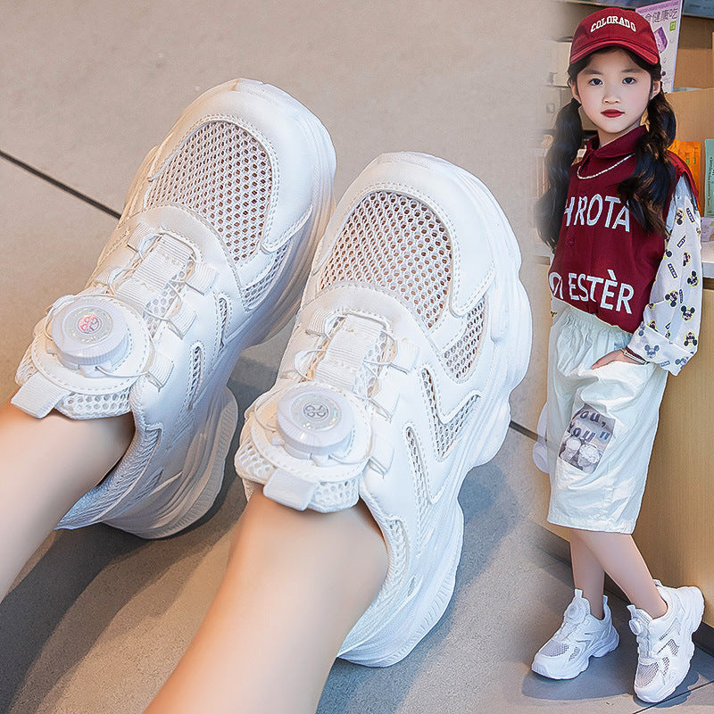 flowersverse Summer New Transparent Net Sneaker Children's Sandals Boys Baby Girl Daddy Shoes Rotating Button White Shoes Fashion