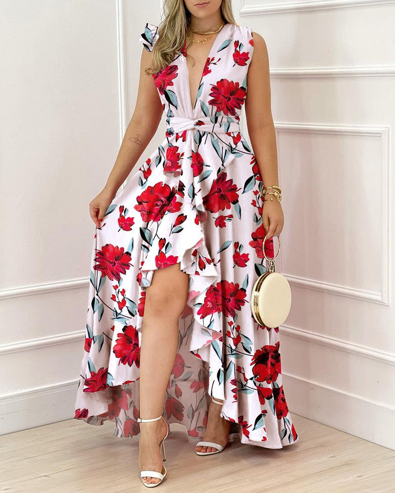 FLOWERSVERSE popular New Popular trade  wish summer temperament commuting high waist design new printed dress