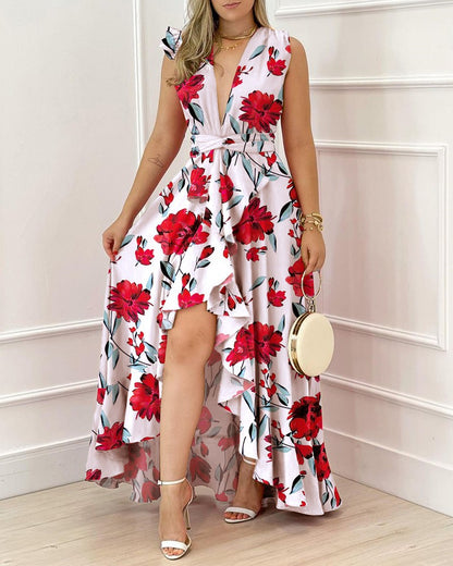 FLOWERSVERSE popular New Popular trade  wish summer temperament commuting high waist design new printed dress