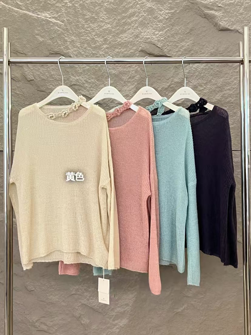 2025 Thirteen Lines  Spring New ins Temperament Elegant Scarf Wool Knitted Sweater Women's 25152